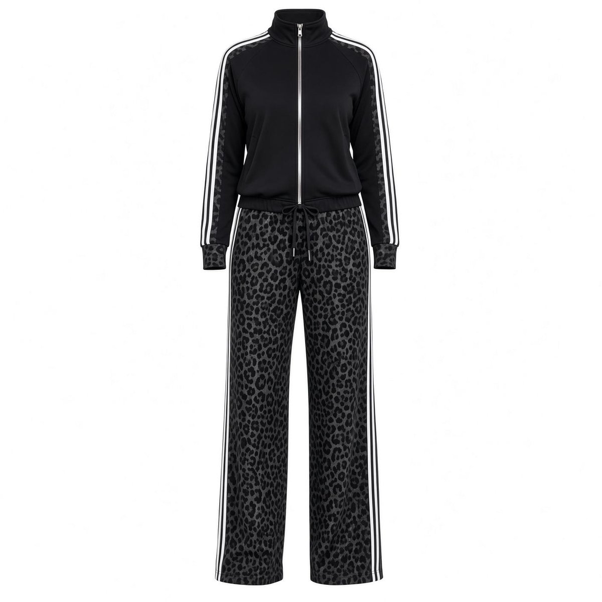 Dames huispak wide leg - Panterprint - Zwart - Maat 38/40