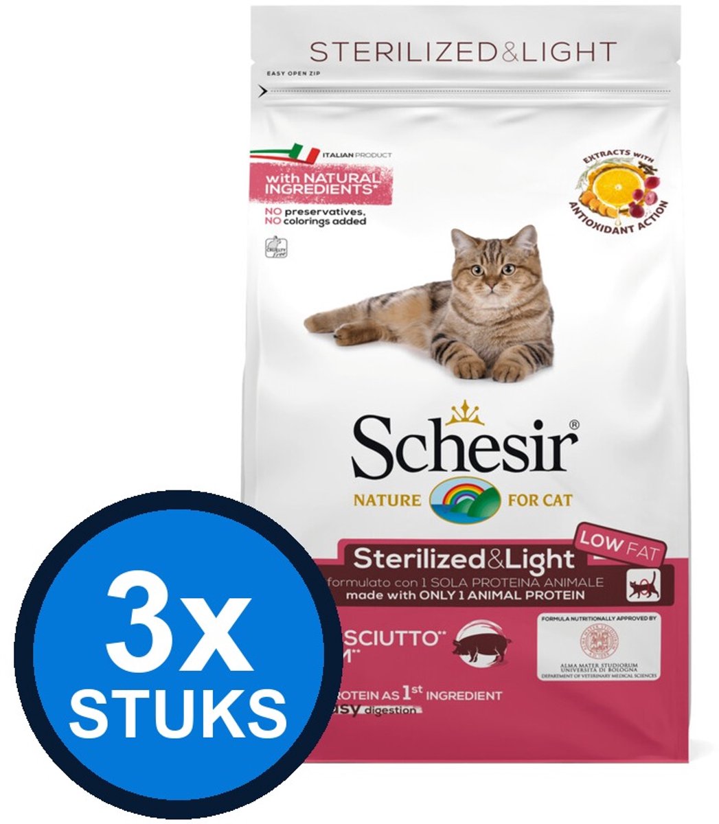 3x Schesir - Kattenvoer - Droogvoer - Gesteriliseerd Ham - 1,5kg