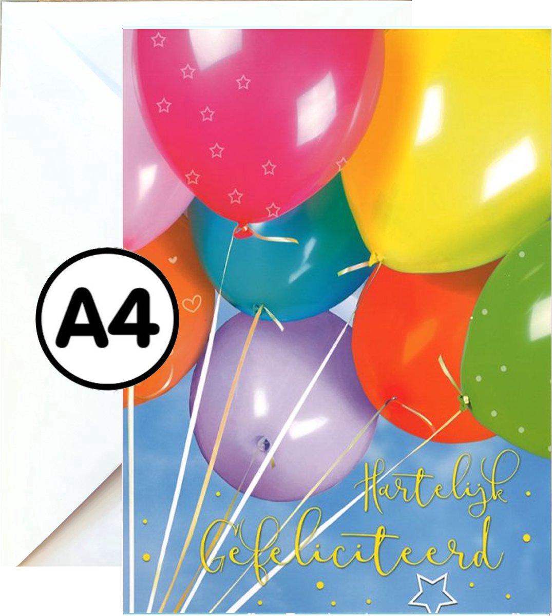 Grote Wenskaart - Hartelijk Gefeliciteerd - A4 XXL - Met Envelop