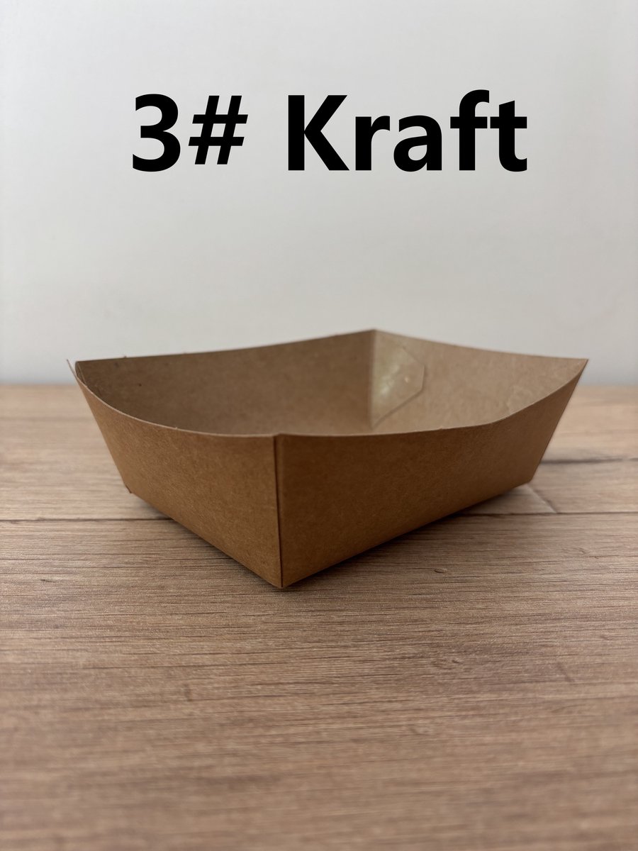 ATXANC 1200 Stuks Kraft Frietbakjes 3# - Milieuvriendelijke Kartonnen Snackbakjes - Duurzame Wegwerp Frietschalen - Bruin Kraft - 15 x 10,9 x 5 cm - Voor Friet, BBQ, Feestjes, Picknick & Take-away