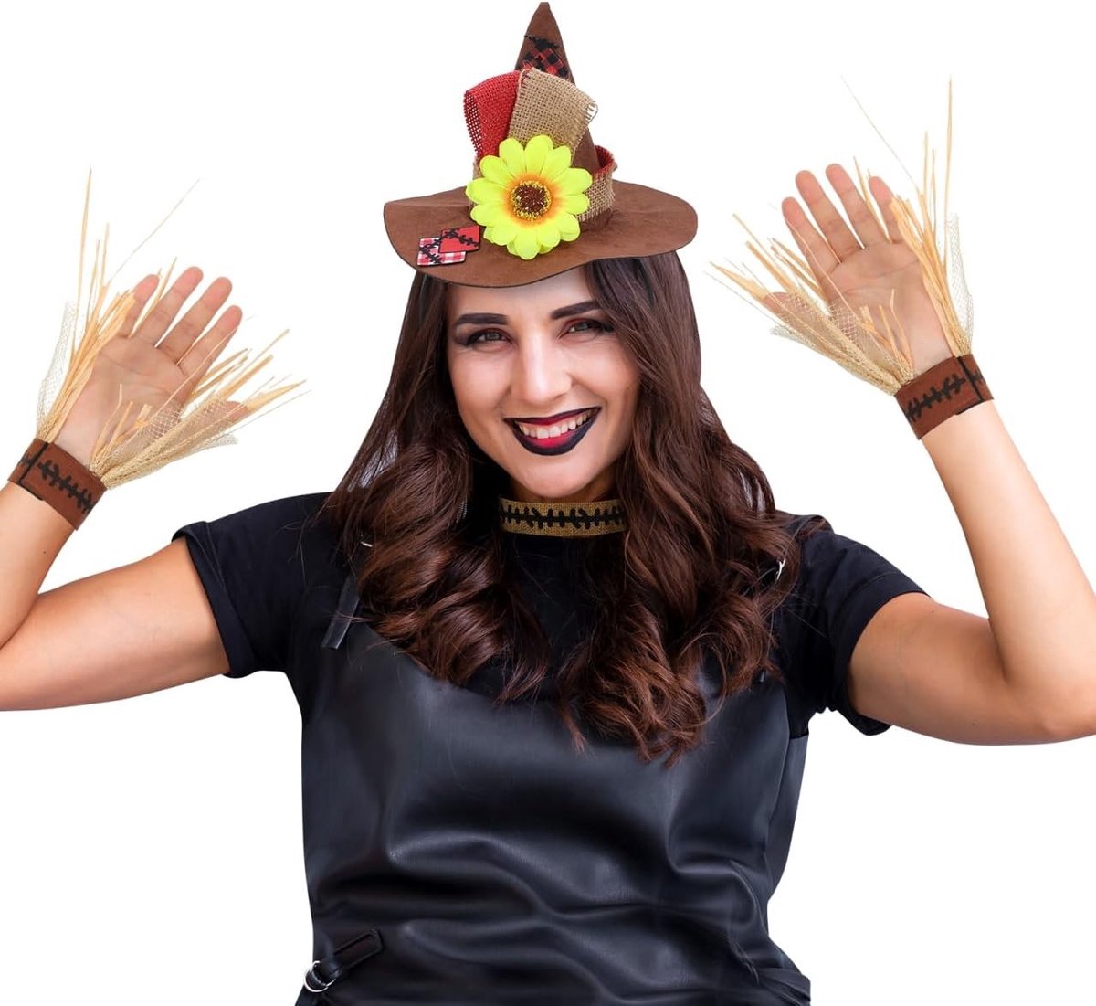 Set van 4 Halloween Cosplay Accessoires met Strohoed, Armband en Ketting voor Feestjes en Carnavalsdecoratie voor Volwassenen