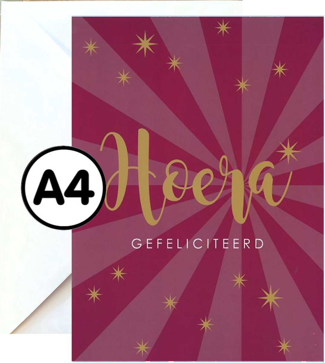 Grote Wenskaart - Hoera Gefeliciteerd - A4 XXL - Met Envelop