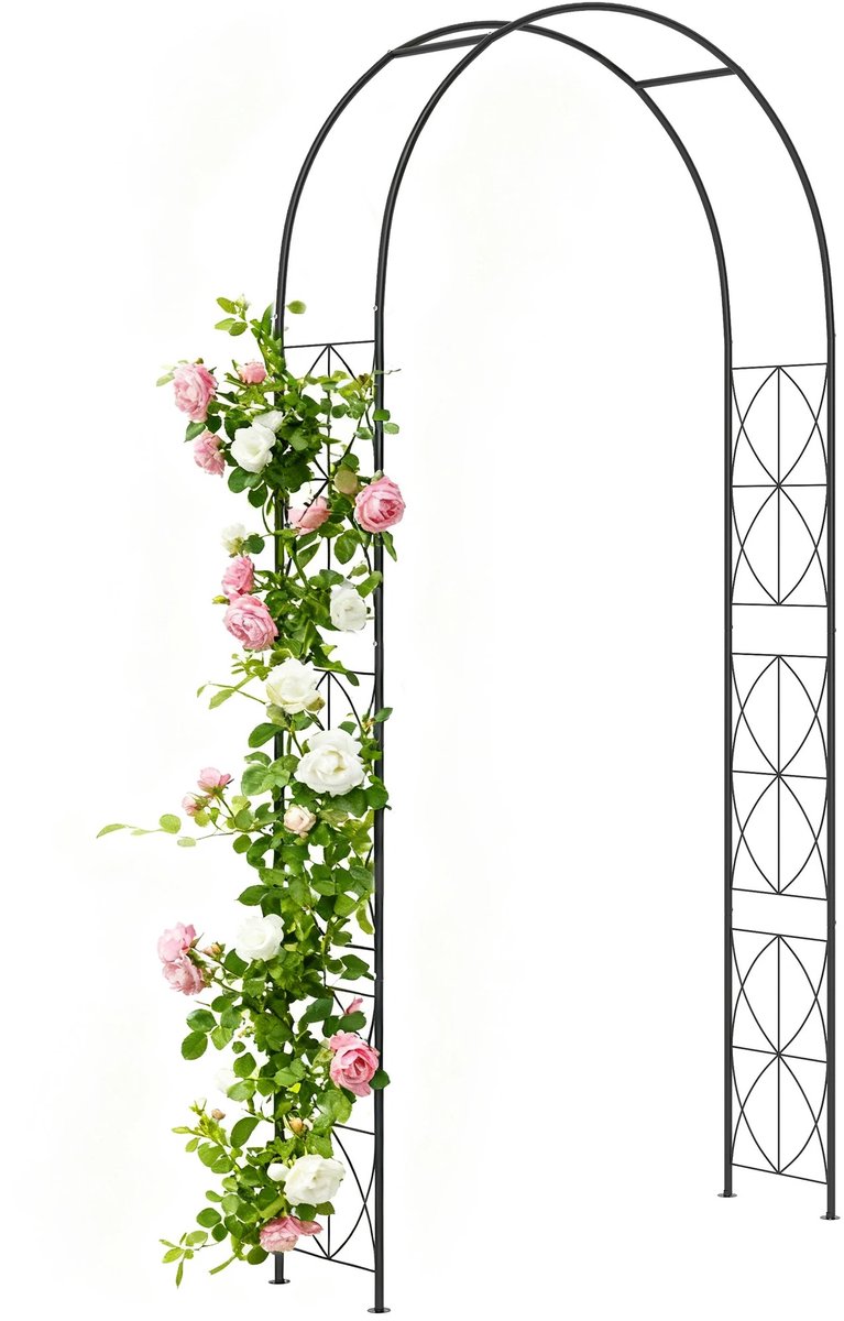 DayeLabel Rozenboog - Tuinboog - Voor klimplanten - Rozenbooglatwerk - Bloemenboog - Metaal - Tuin - 230 x 114 x 30 cm - Zwart