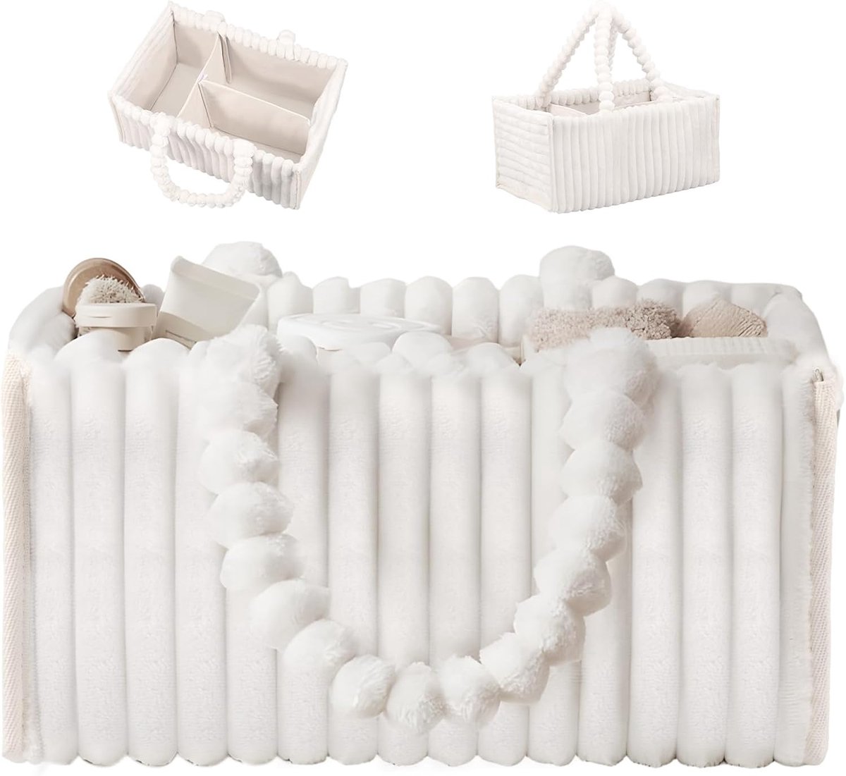 Organizer voor Luiertas - Flanellen Opbergmand voor Babybenodigdheden – Stijlvolle Opbergmand voor de Babykamer – Kraamcadeau – Crèmewit