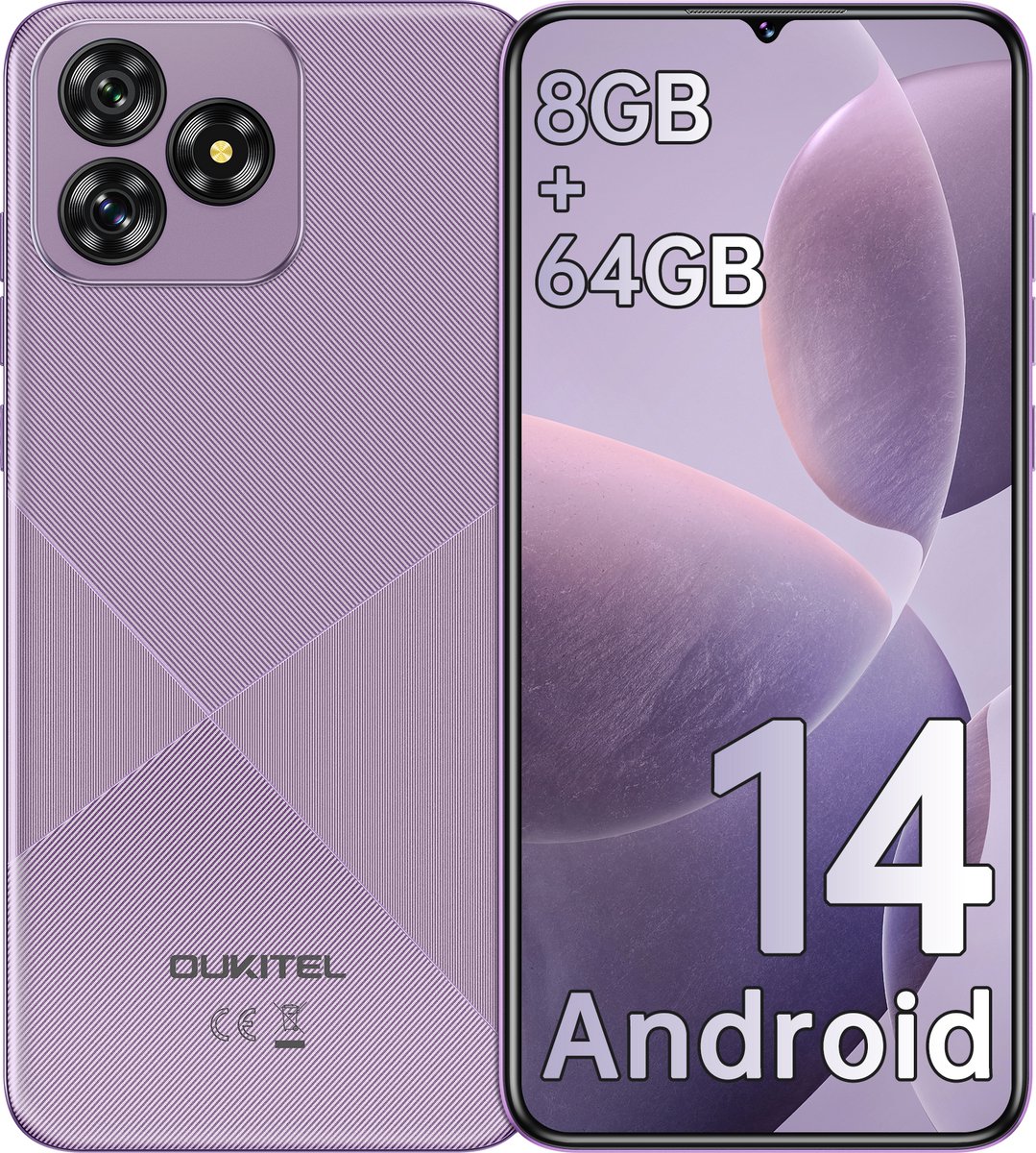 OUKITEL C53 Smartphone 4G-6,6 inch HD-8GB RAM-64GB uitbreidbaar tot 1TB-4300mAh batterij-13MP camera-Android 14