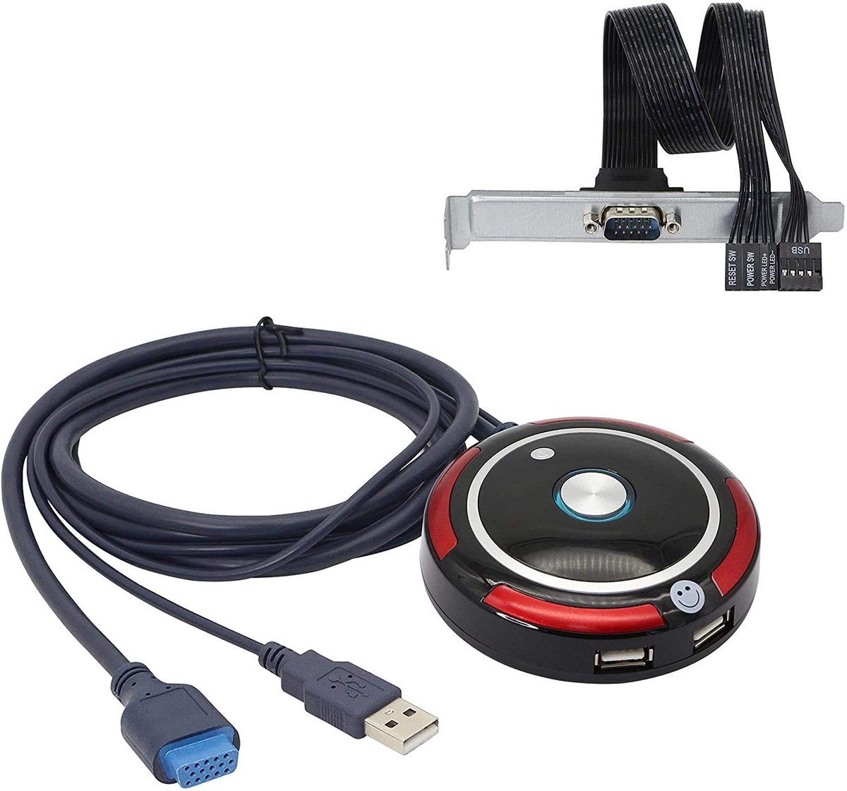 Omgoods - Externe PC Aan/Uit Schakelaar met USB en Audio Poorten