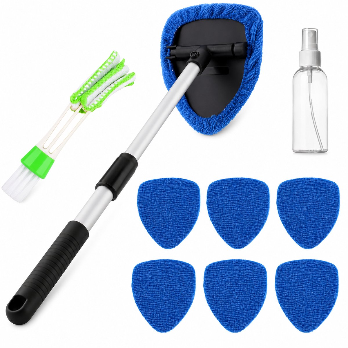 Autoreinigingsset - 180° Uitschuifbare Ruitenreinigingsborstel - Met Handvat - Multifunctioneel Reinigingsgereedschap -Blauw