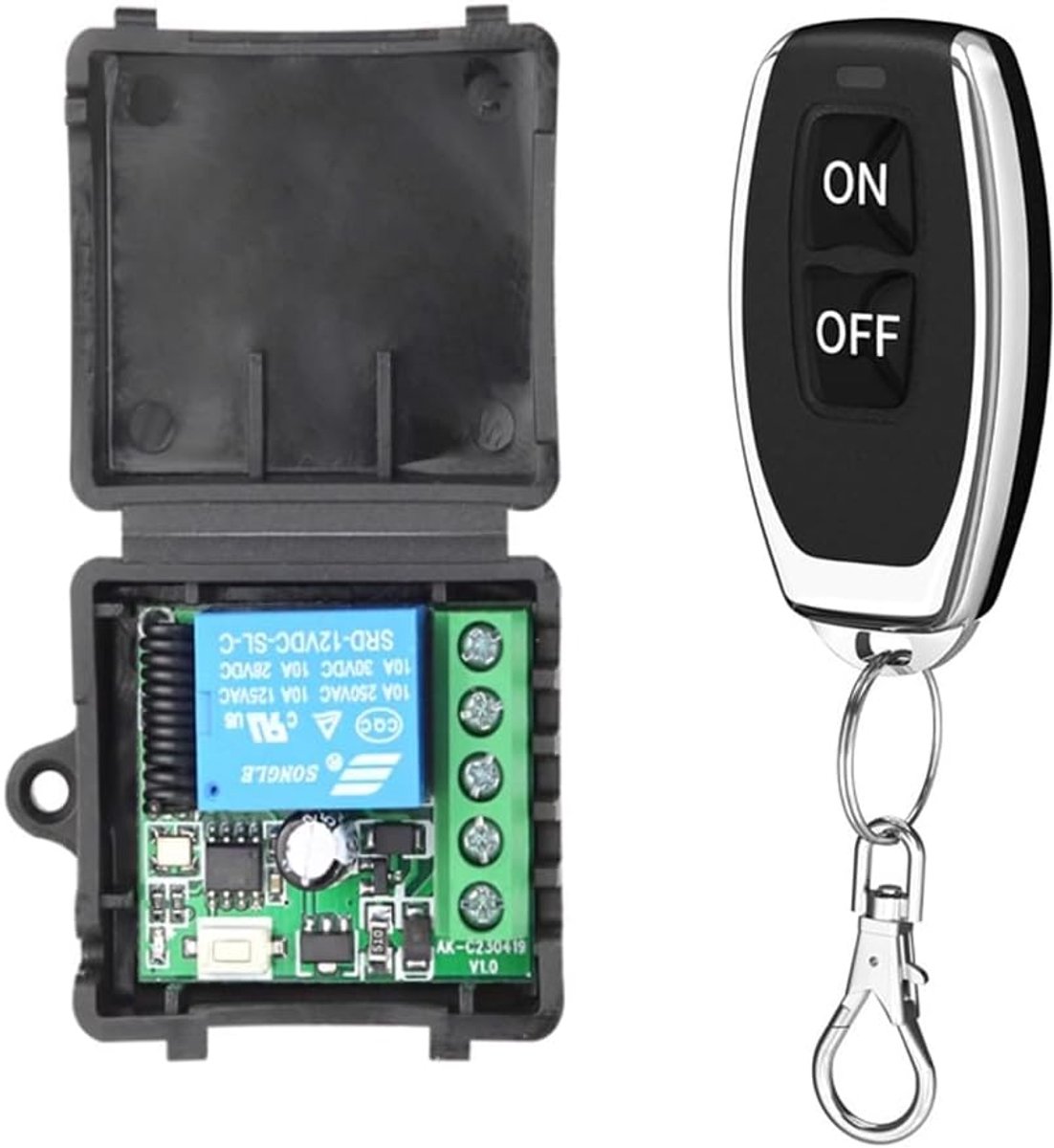 433 MHz universele draadloze afstandsbedieningsschakelaar, 12 V gelijkstroom, 1-kanaals relaisontvangermodule, RF-zender, geschikt voor LED's, waterpompen en auto's (inclusief 1 zender met één toets + 1 1-kanaals ontvanger)