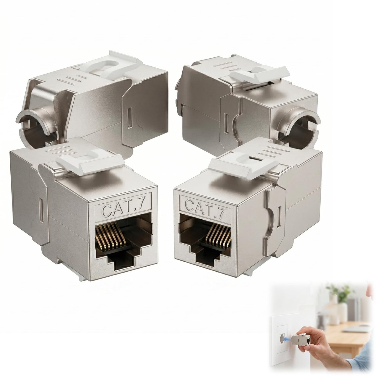 Omgoods - Set van 4 Afgeschermde Keystone RJ45 Cat 7 Modules