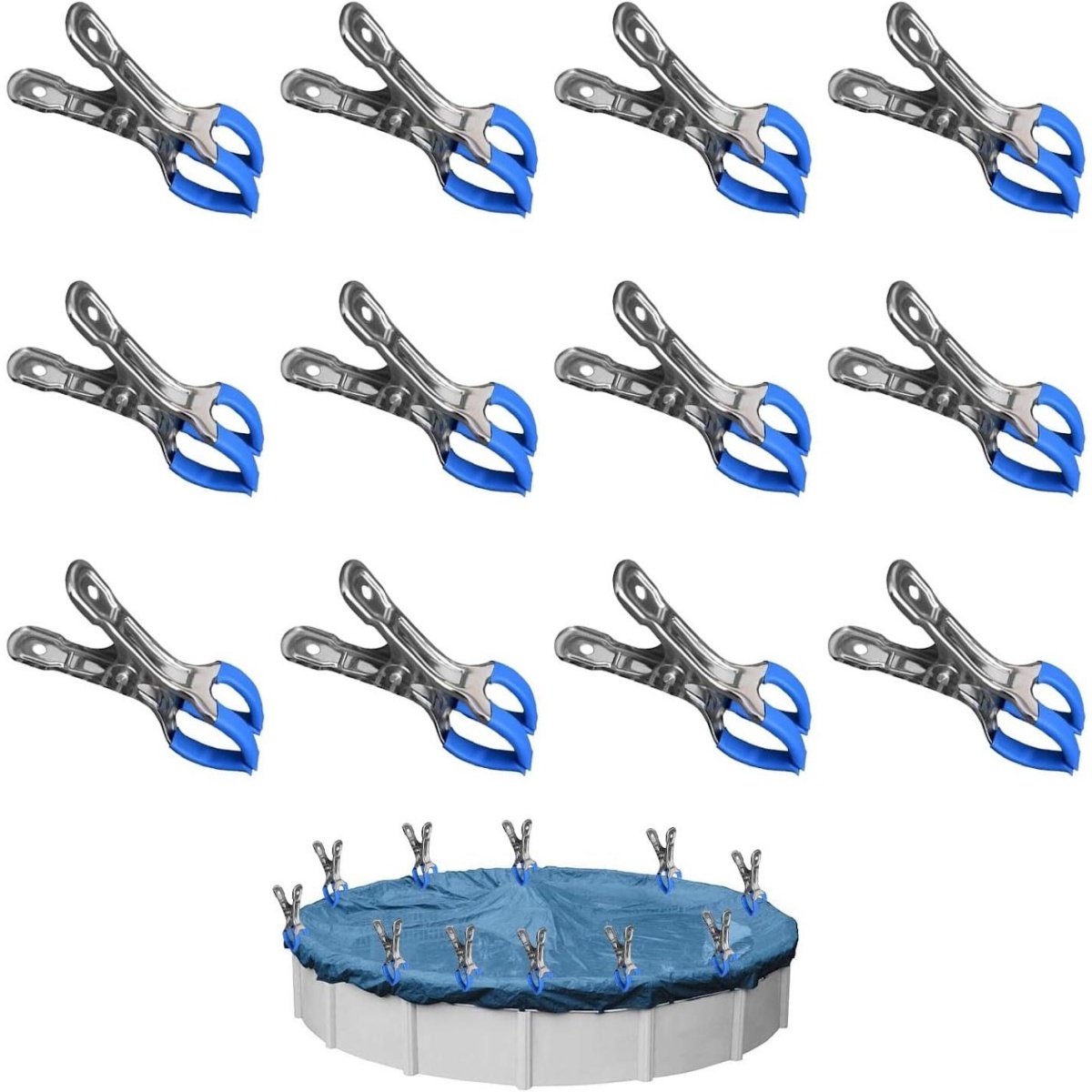 GELLDG 11 Stuks Afdekclips - Metalen Klemmen voor Poolafdekking - Anti-slip en Winddicht - Geschikt voor Tuin, Serre en Netten - Roestvrij Metaal - 11x2,4x5,8cm