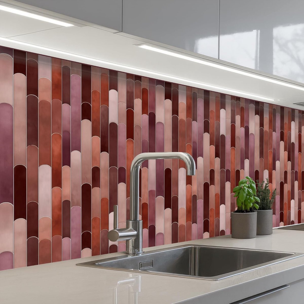 Keukenachterwand 80x150 cm zelfklevend keuken decoratie accessories home kitchen spatscherm Langwerpig - Tegels - Rood - Koper