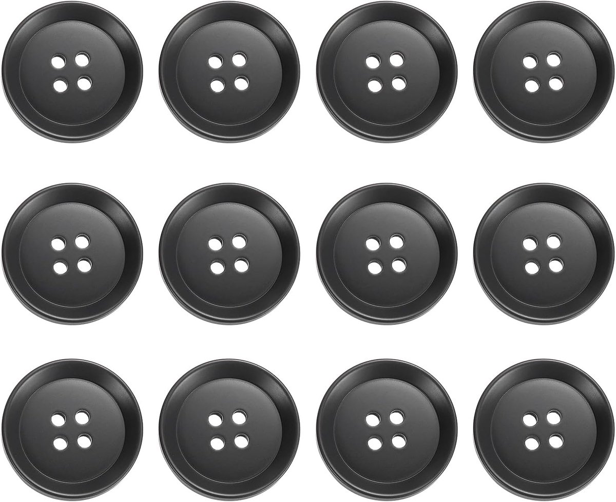 Knopen, 30 mm, 4 gaten, harsknopen om te naaien, knutselknopen, ronde reserveknopen voor het naaien van jas, overhemden, kleding, doe-het-zelf handwerk, decoratie, zwart