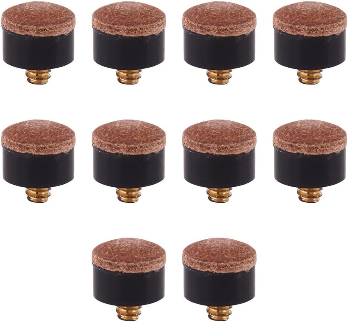 10 stuks schroeftips, 13 mm zwembadkeu tips vervangende tips lederen zwembadsticks accessoires voor zwembadkeuen en snooker (bruin)