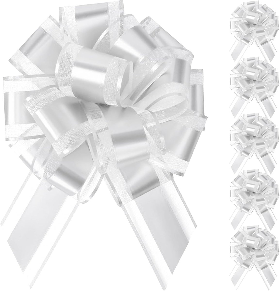Poeland 6 STKS Trek Bogen, 6 Inch Bogen voor Cadeauverpakking, Grote Cadeauboog voor Cadeauverpakking, Feestdecoratie, Bruiloft Auto Lint, Valentijnsdag, Verjaardagsdecoraties (Wit)