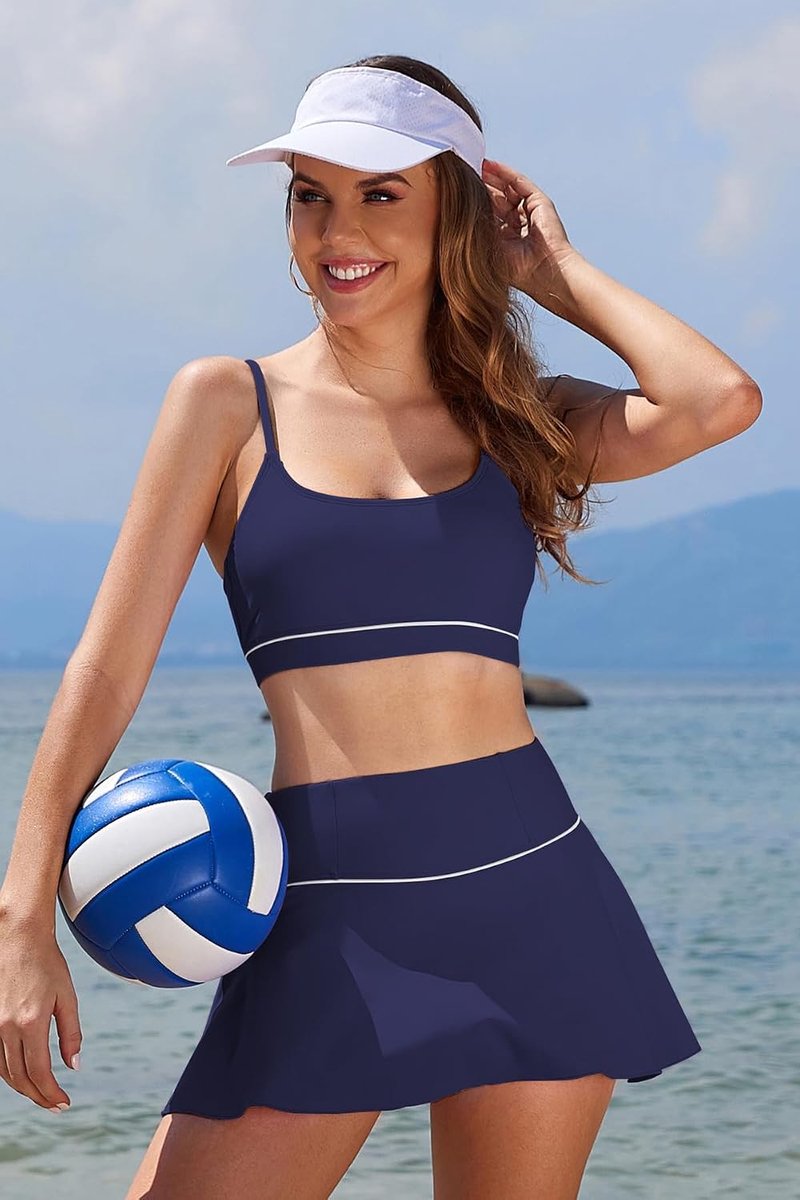 Bikini voor dames, buikcontrole, U-hals, badpak, zwemrok met hoge taille