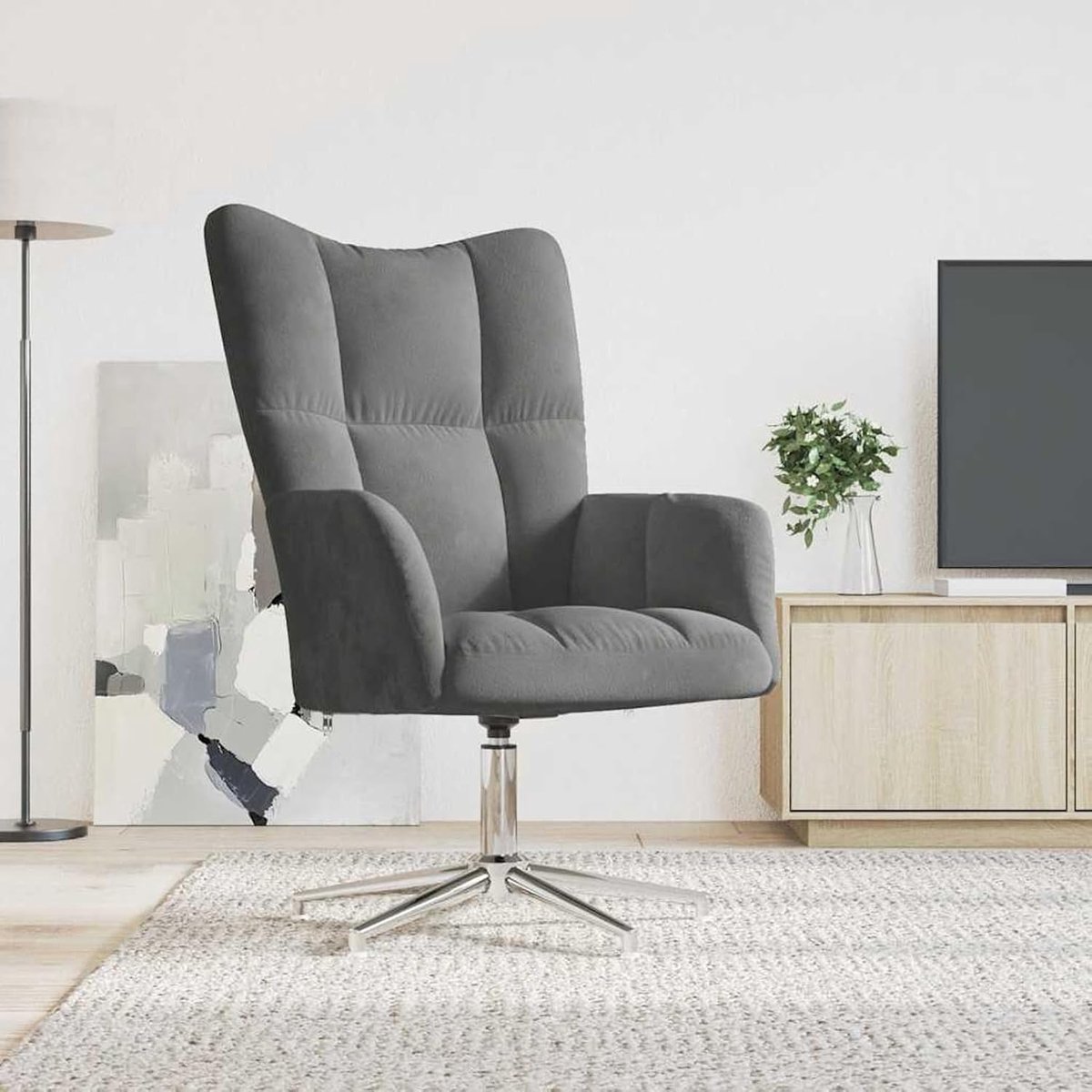 Donkergrijs, met doorgestikt design, schuimrubberen bekleding, stalen frame, 62 x 68 x 91 cm, voor volwassenen thuis en op kantoor