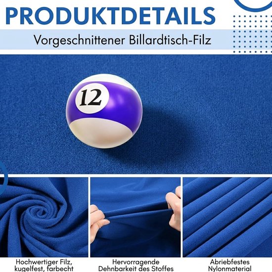 Biljartdoek vilt, geschikt voor standaard biljarttafels van 2,4 m, ooker doek, vilt, biljartbescherming, reserveaccessoires met kussenstrepen voor bars, clubs, hotels enz — afbeelding 4