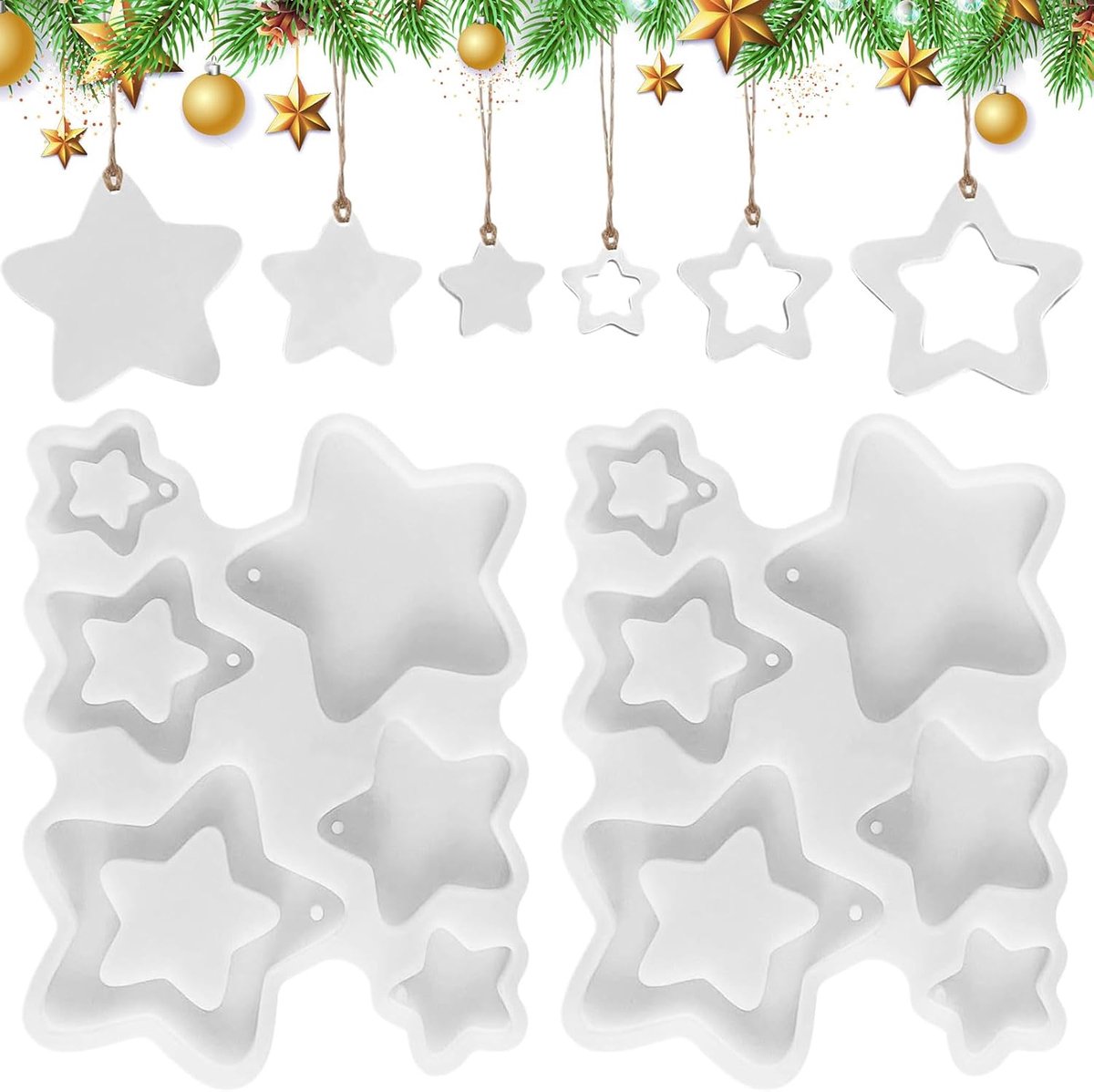2 stuks stervormige siliconen vormen voor Kerstmis, siliconen vormen, gietvormen, sterren, mini-sterhanger, gietvorm, doe-het-zelf kerstdecoratie, voor Kerstmis, Pasen, bruiloften en