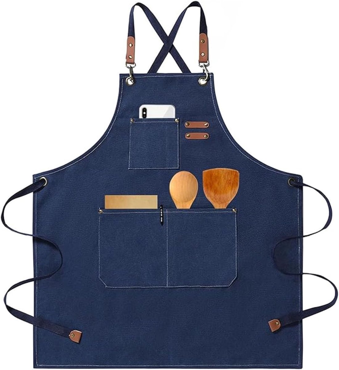 Barbecueschort voor heren, verstelbaar, werkschort voor dames, met 3 zakken, linnen schorten voor restaurant, bar, restaurant, schilderwerk