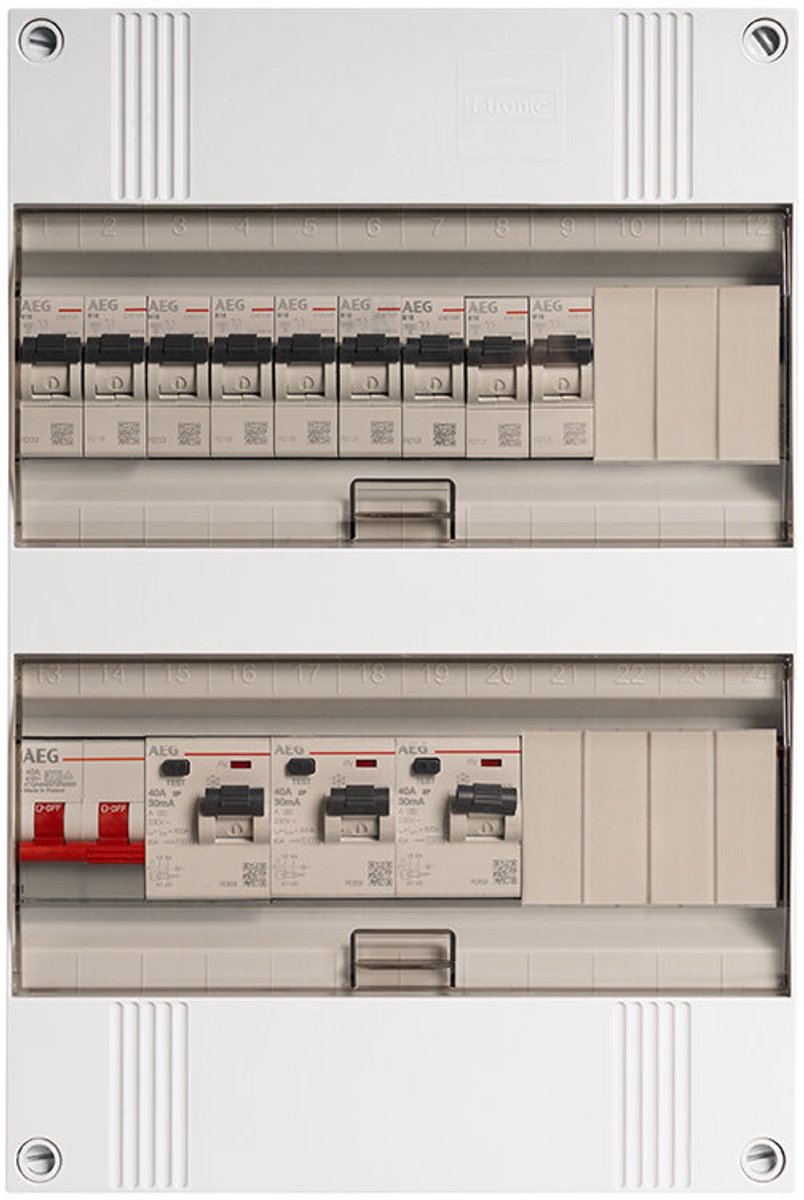 Groepenkast AEG 1-fase, 9 groepen 40A 2P 3 x 40/0,03A 2P
