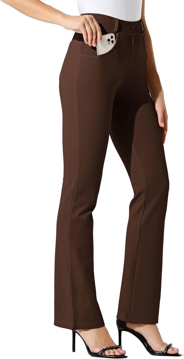 Yogabroek voor dames, bootcut, werkbroek, stretch, kantoor, casual, riemlussen, 4 zakken