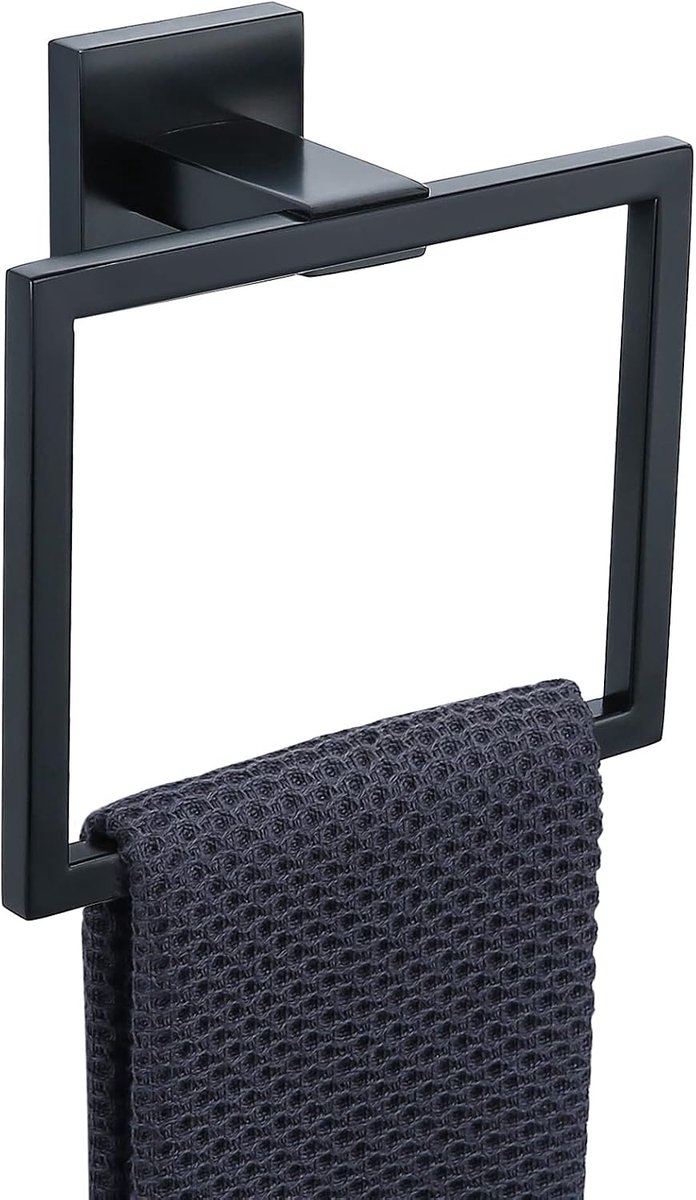 Handdoekhouder Mat Zwart, Hoek Eenvoudig Roestvrij Staal Badkamer Handdoekenrek, Vierkante Handdoekring voor Muur Badkamer Hardware Eenvoudige Handdoekenrek