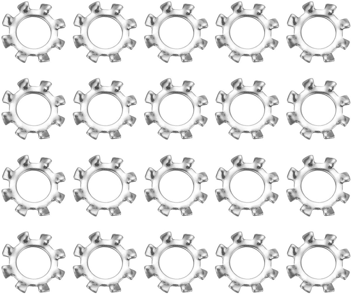 50 stuks buitengetande tandschijven, 6,5 mm ID x 12,5 mm OD vertandde sluitringen, roestvrij staal 304 klemschijven, veerringen voor schroefbevestiging