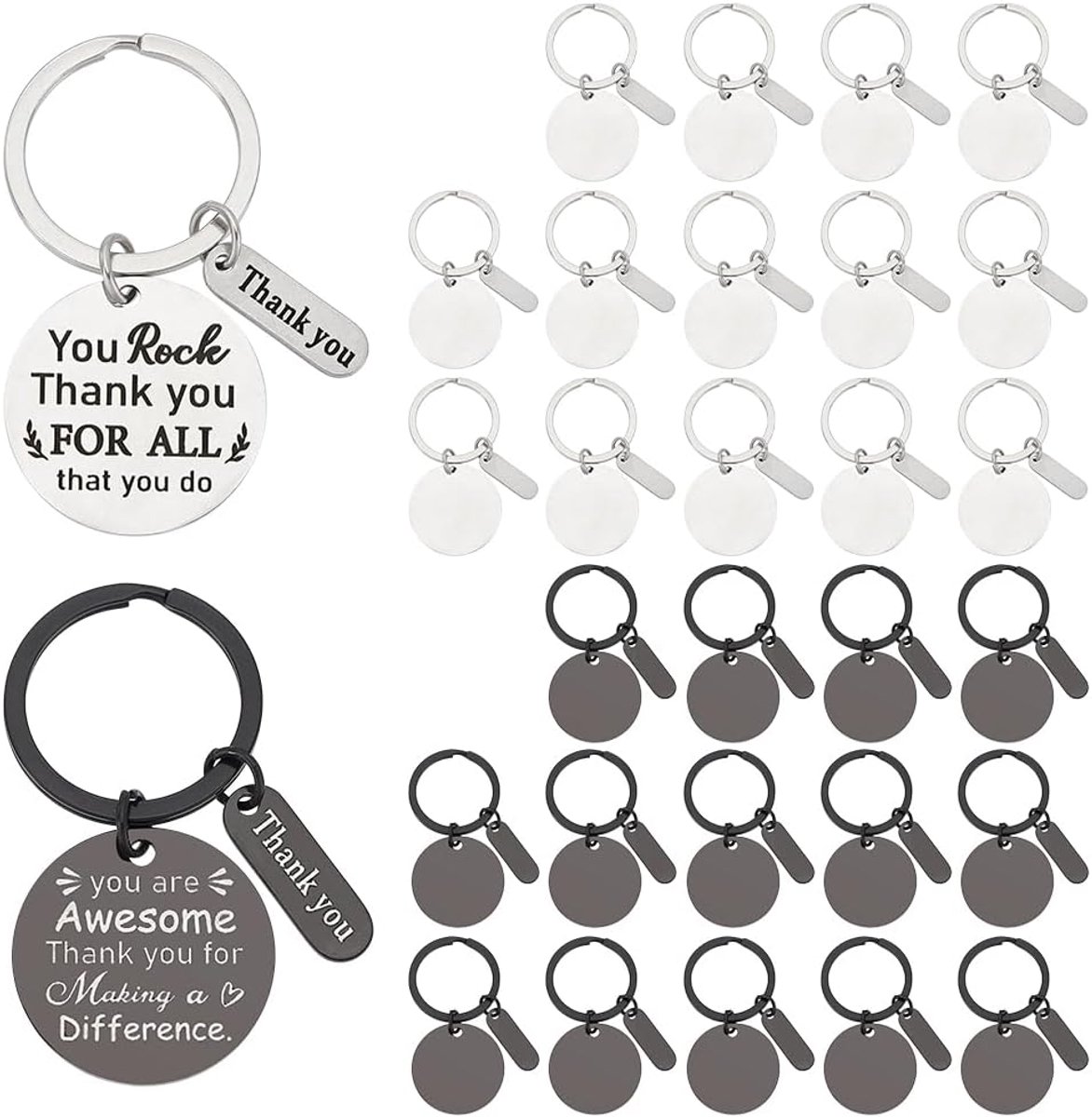 Arricraft 30 Stks 2 Kleuren Roestvrij Staal Graveerbare Sleutelhanger Blanks, Zilver en Zwart Laser Graveerbare Stempel Blanks Sleutelhangers met Ophanglabel, Lege Honden Tags voor Graveren DIY