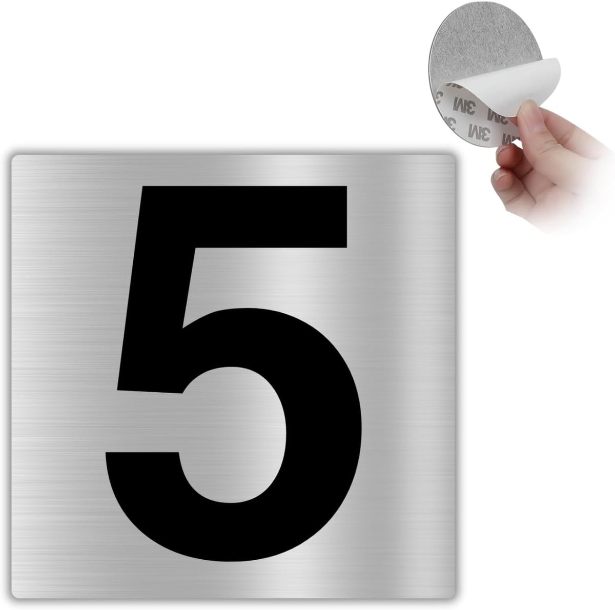 Huisnummer Nr. 5-10x10 cm - Aluminium - Woningdeur Adresbordje | Huisnummer Sticker, Nummerbord Woningdeur, Plaatje Adresnummer, Cijfer voor Poort, Nummering Appartement, Gevelcijfer