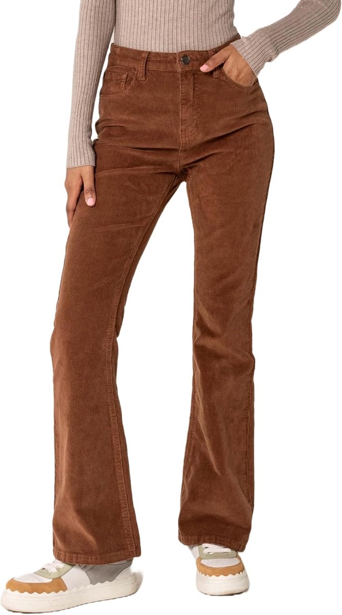 Carter J221 dames hoge taille bootcut stretch corduroy broek van fluweelachtig koord vintage slagbroek corduroy jeans