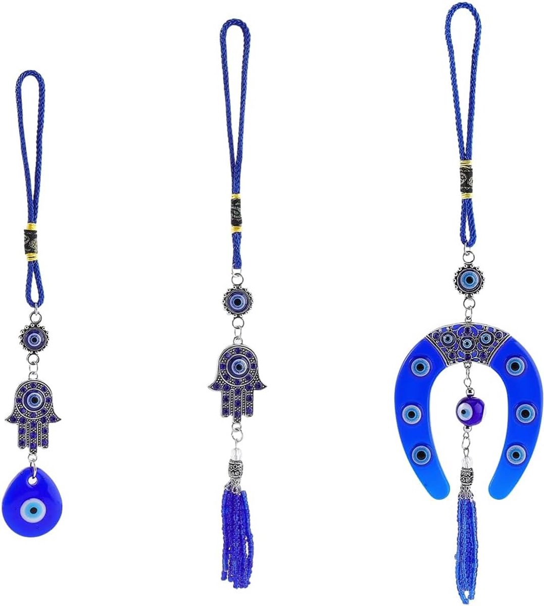 3 stijlen boze blik blauw glas hanger auto kwast Hamsa hand veel geluk hangend ornament met touw achteruitkijkspiegel decoratie met kralen hanger accessoires cadeau voor ramen