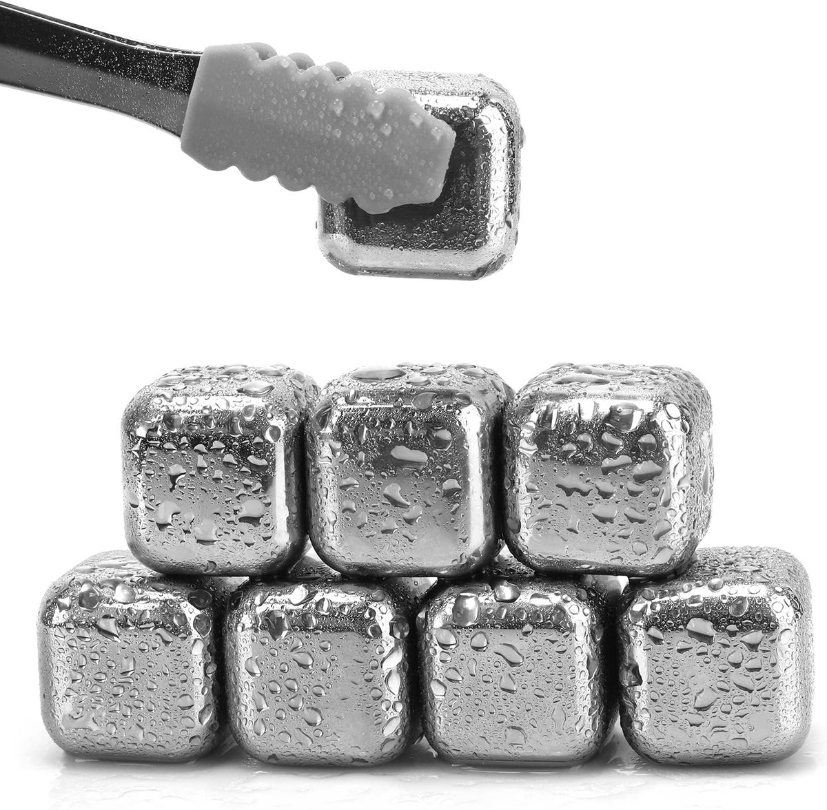 MIC108 Herbruikbare ijsblokjes van roestvrij staal, 8 stuks, whiskystenen, partyijscrub, bar, accessoires, permanente ijsblokjes ideaal voor bier, whisky, cocktails, cola, sap enz.