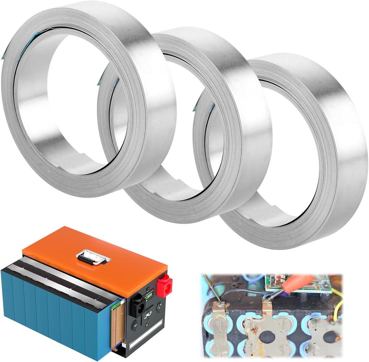 3 rollen nikkel band zweetband 0,15 x 15 mm voor puntlassen | Nikkelstrips, stalen band, 10 m per rol, 0,15 mm dik, 15 mm breed, voor accupack DIY