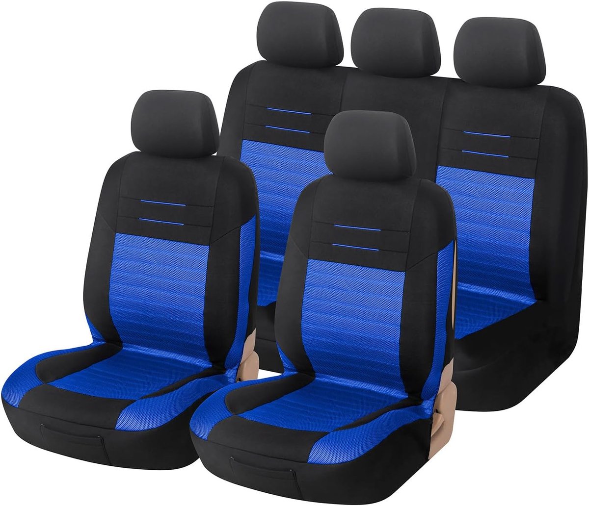 Autostoelhoezen Set Universeel Versie 2026 | Stoelhoezen voor Voorstoelen en Achterbank in Blauw | Auto Accessoires Interieur Decoratie