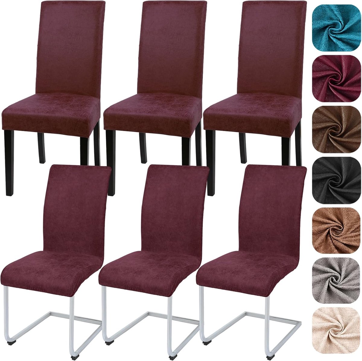 Sämischleder stoelhoezen, set van 6, stretch PU stoelbezug, schommelstoelen, elastische hoezen voor stoelen, afneembaar, eetkamerstoelhoezen, vrijzwevende stoelen voor keuken, restaurant