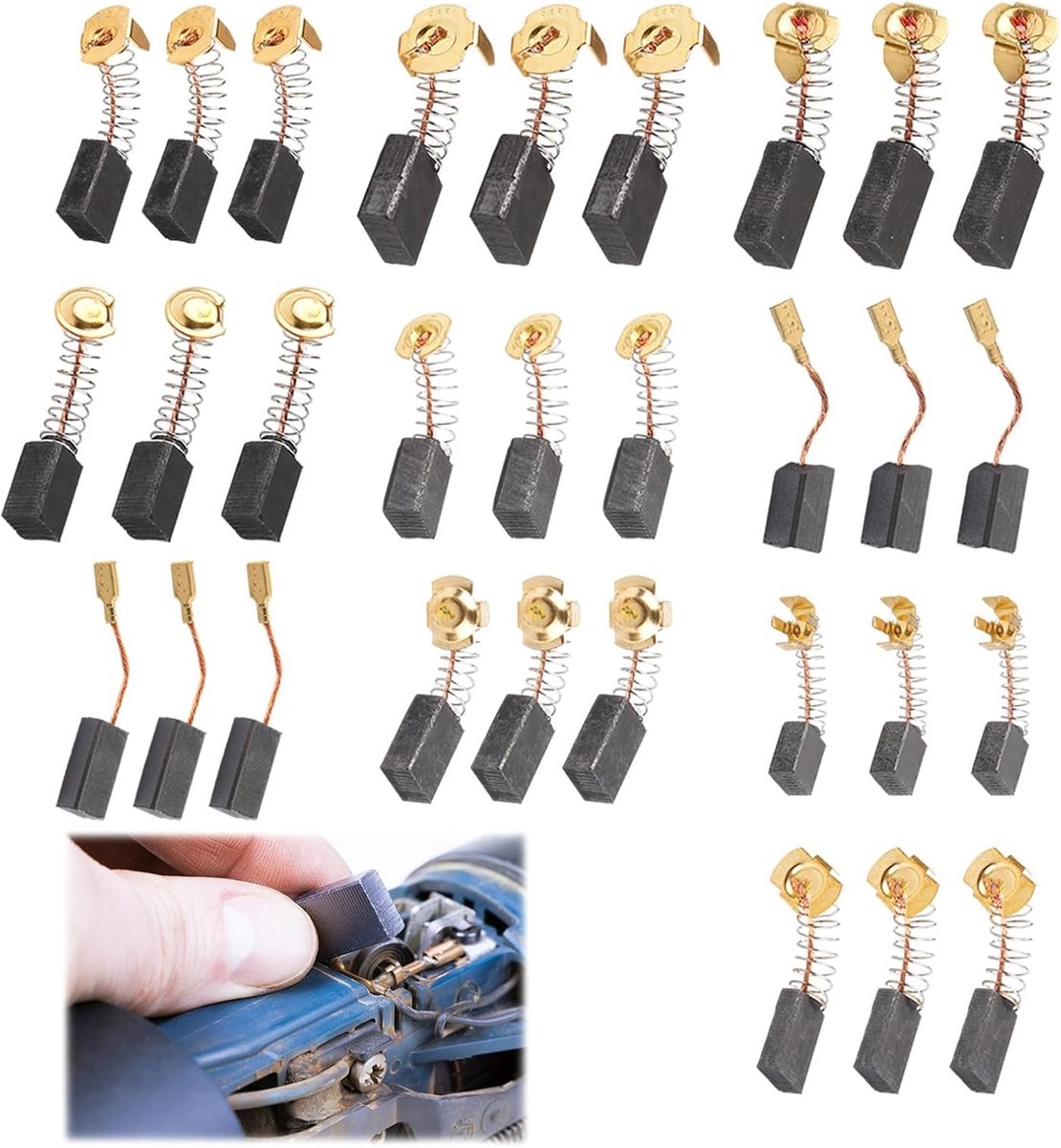 Set van 30 koolborstels voor elektrisch gereedschap, praktische en veelzijdige vervanging voor boren, zagen, slijpmachines, 10 maten inbegrepen