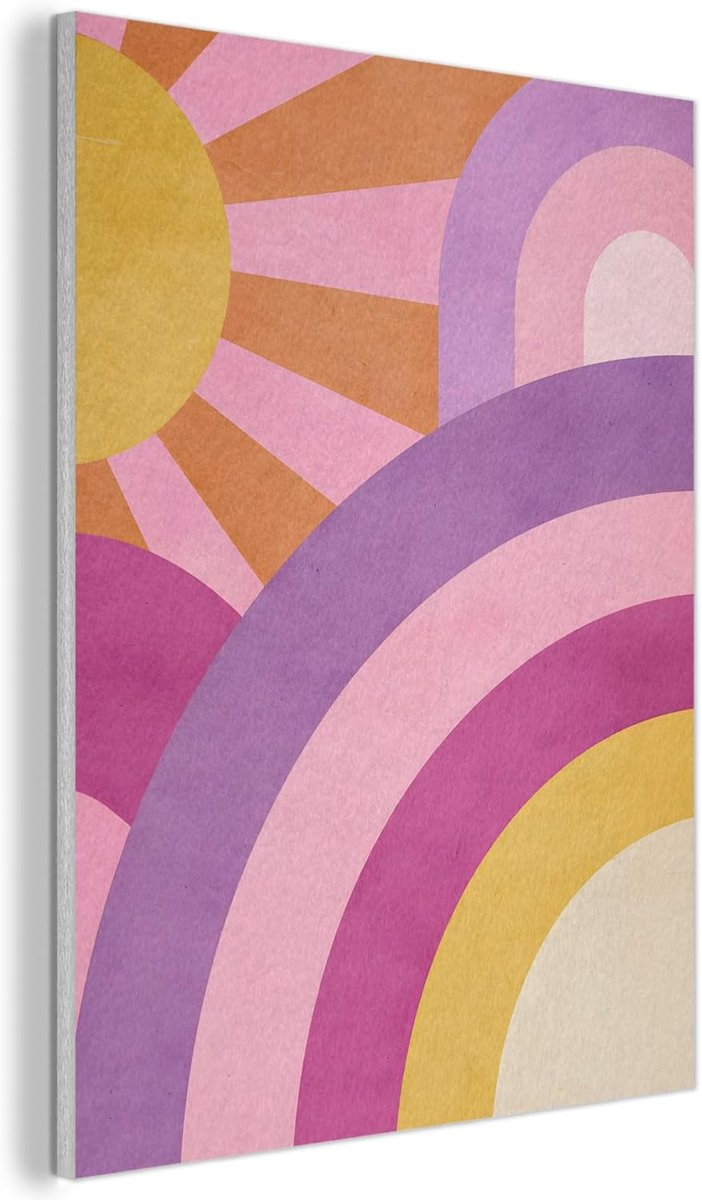 "MuchoWow© Vilten Wanddecoratie 30x40 cm Kamer Decoratie Woonkamer Slaapkamer Room Decor Wanddeco Felt Wall Art Zon - Regenbogen - Abstract"