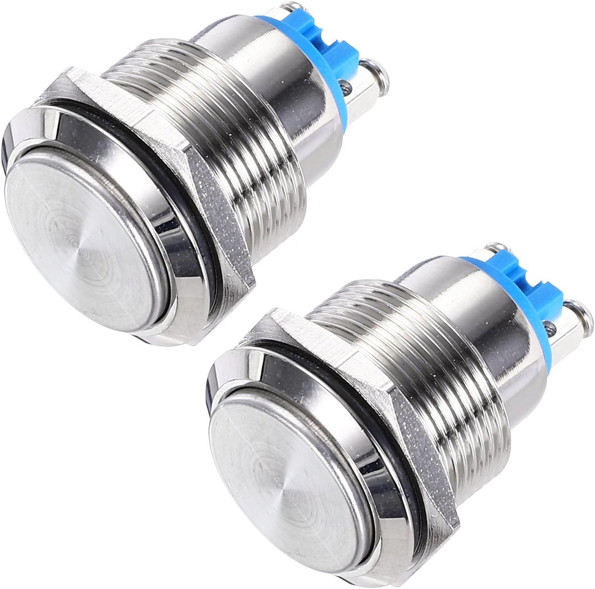 Drukknopschakelaar van metaal, vergrendeling 19 mm inbouwdiameter 1NO LED-licht zilver hoge kop 2 stuks