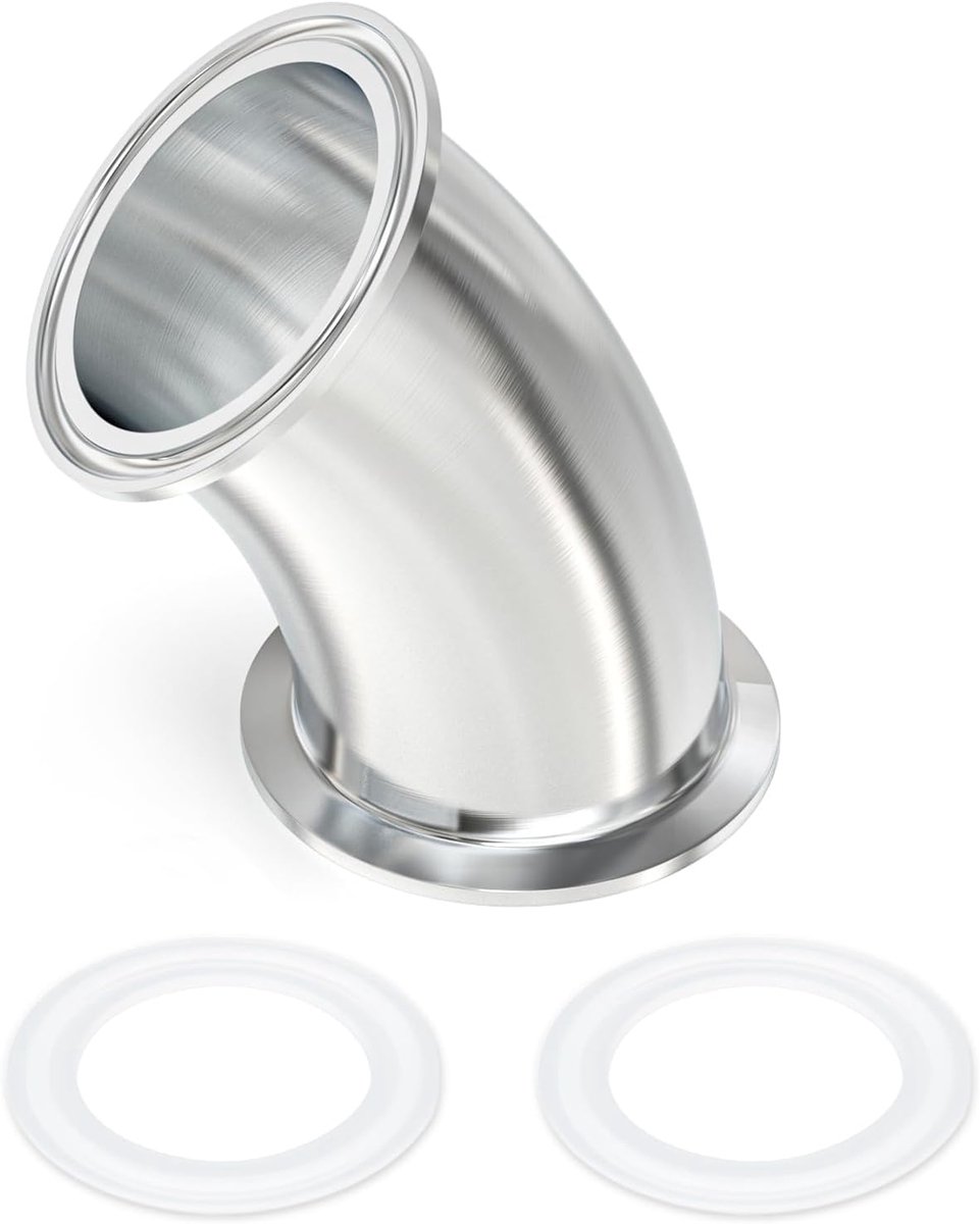1 stuk 45 graden elleboog, 1-1/2" (38 mm) buis-OD roestvrij staal 304 sanitaire buisfittingen 1,5" Tri Clamp 50,5 mm ferrule flens met siliconen pakkingen
