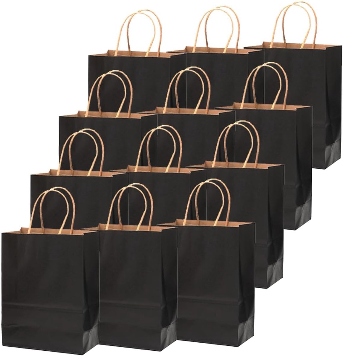 Medium 16 stuks krafttassen met handgrepen 27 x 21 x 11 cm geschenktaschen zwart senior kleur tassen meervoudig gebruik (middelgrote maat, 10,6 x 8,3 x 4,3 inch)