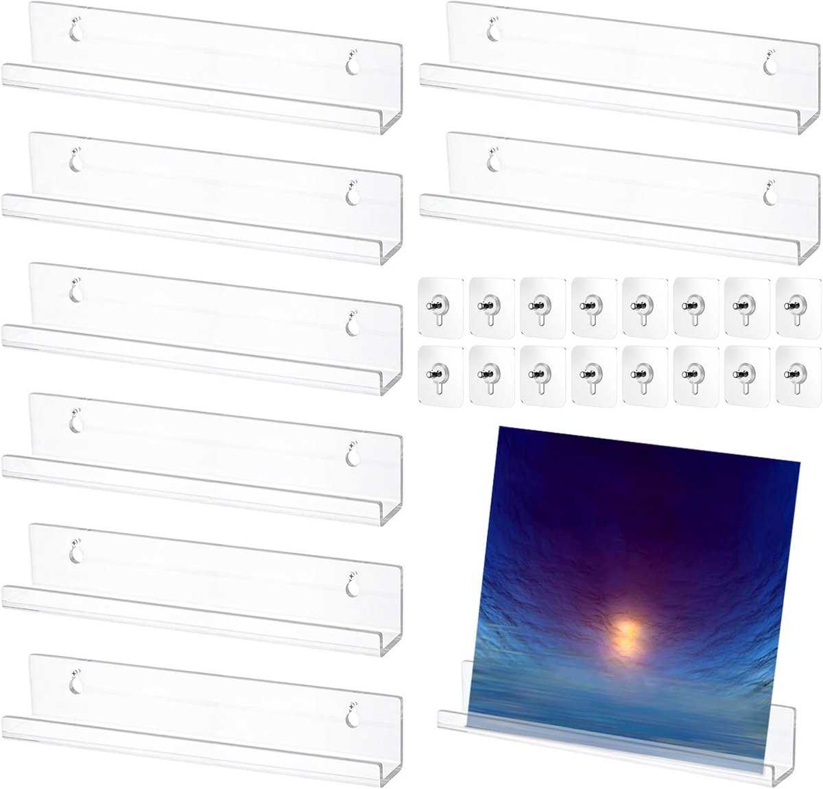 8 stuks vinylplaten wandhouder: 30,5 cm acryl wandplank transparant, vinyl houder muur, albumplaathouder muur, wand platenrek voor platen, fotoalbum en verzamelstukken