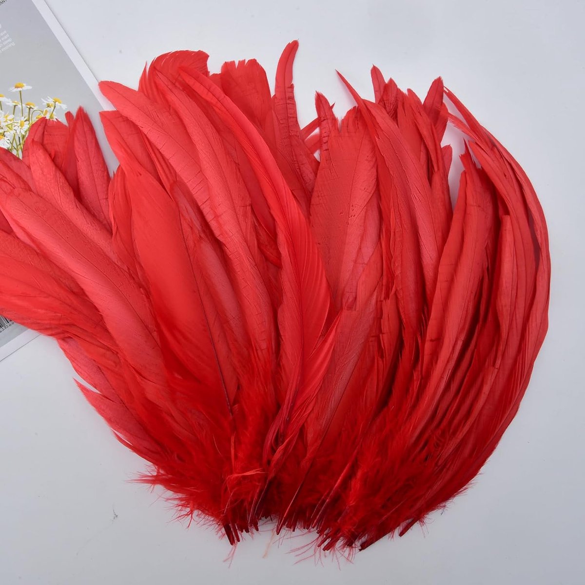 Haanstaartveren, 25-30 cm, 50 stuks, meerkleurig, rood | Kleurrijke gekleurde veren voor carnaval, Halloween, bruiloft en dromenvanger doe-het-zelf