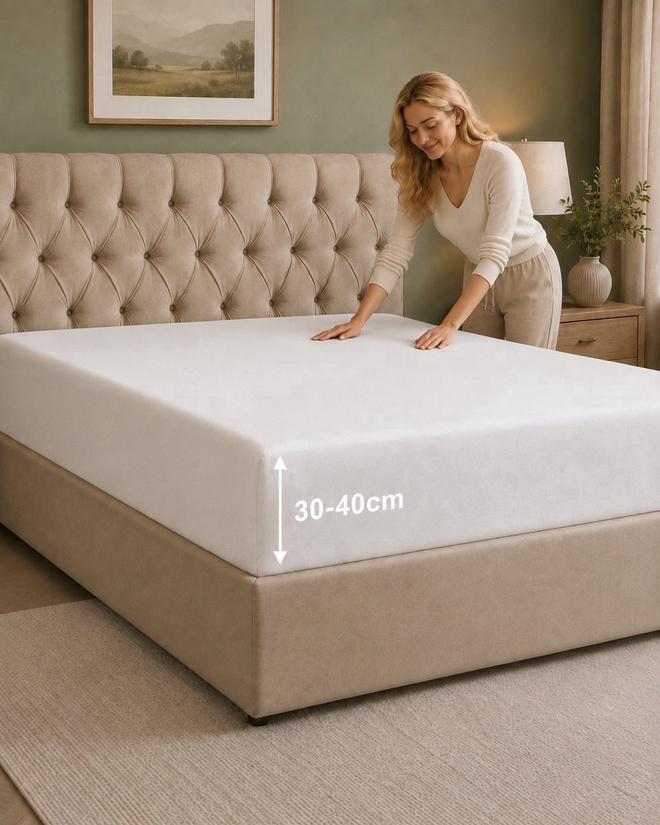 Tbeloo Hoeslaken 90x190 cm - 40 cm diepe hoek - Geborstelde polyester microvezel - Geschikt voor boxspringbedden - Past op matrassen tot 40 cm - OEKO-TEX gecertificeerd - Krimp- en kleurvast - Wit