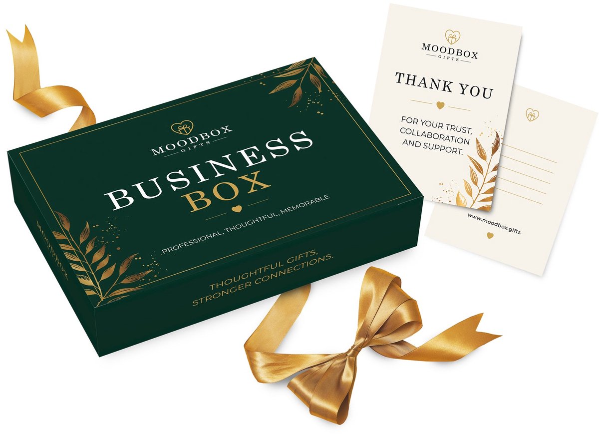 Moodbox Gifts - Business Box Select - Luxe Belgisch Cadeaupakket met Chocolade, Koffie, Thee en Lekkernijen - Gepersonaliseerde Boodschapkaart
