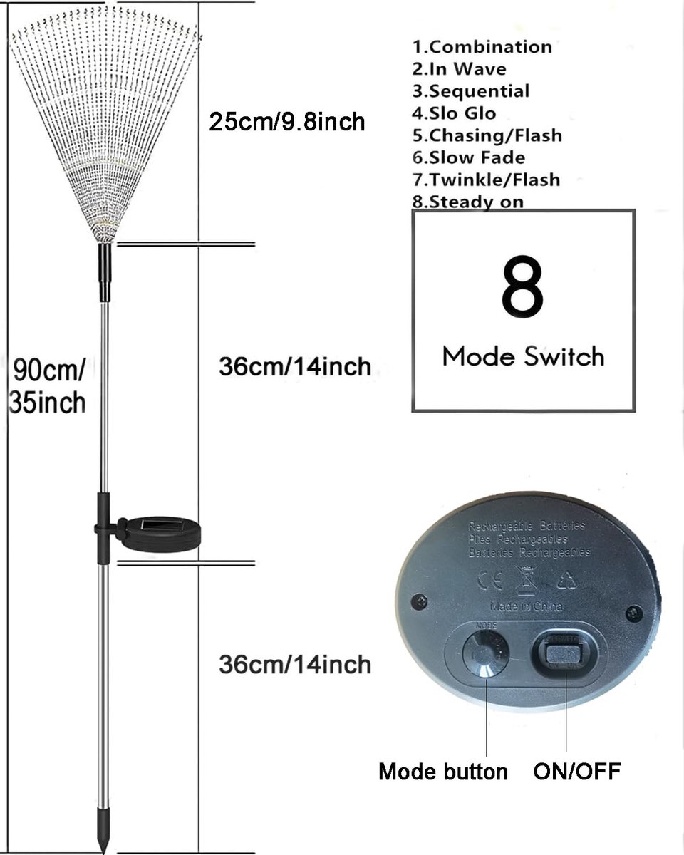 2x Solar Tuinverlichting - 120 LED Vuurwerk Effect Tuinlampen - Dandelion Design Buitenverlichting met 8 Lichtstanden - Waterdichte Solar Prikkers voor Tuin, Gazon, Terras & Patio - Warm Wit
