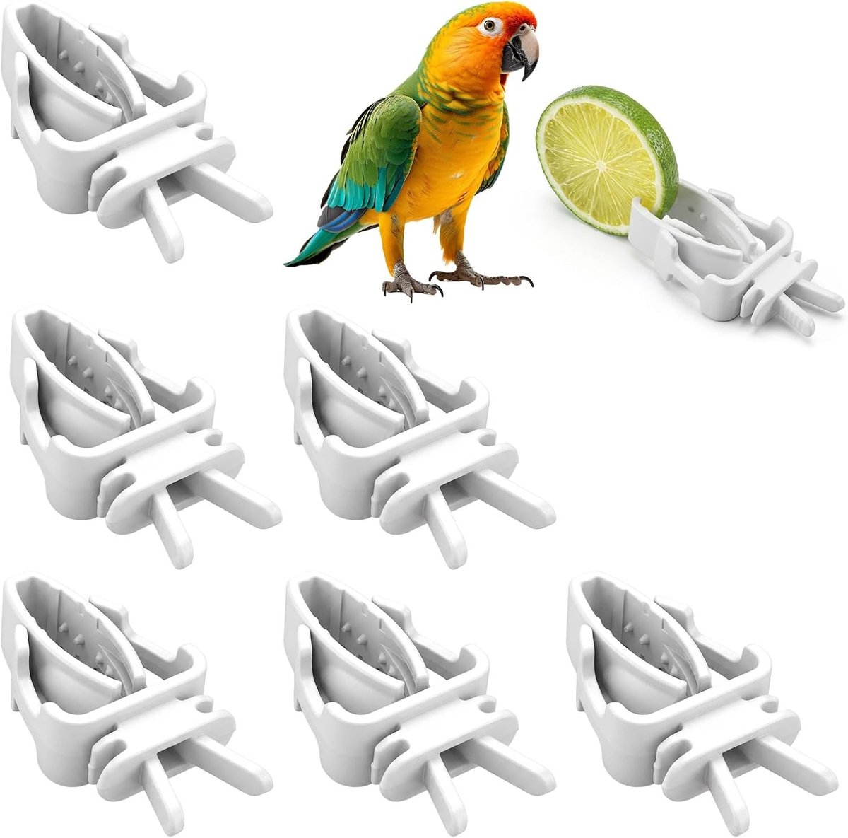Voederhouders voor vogelkooi - 6 stuks kunststof clips voor papegaaien, parkieten en fruitgroenten accessoires