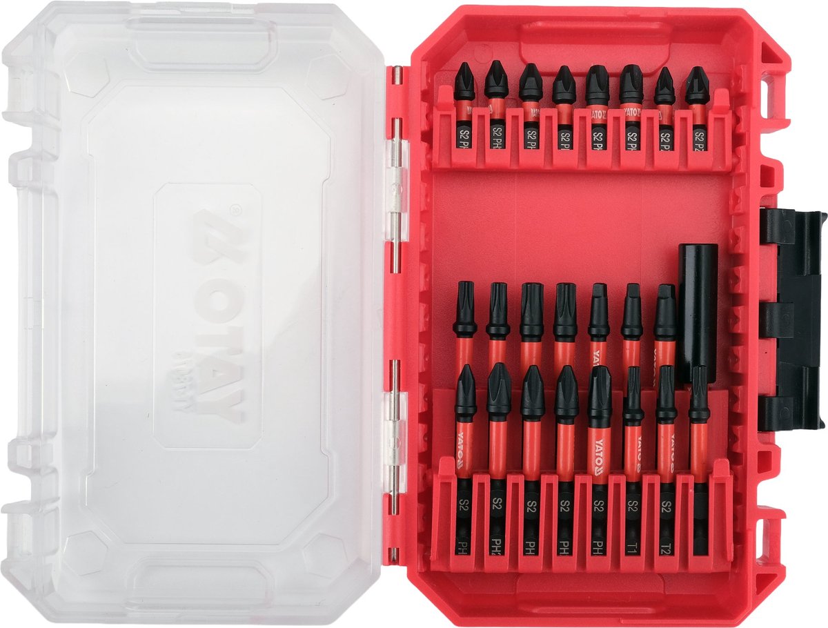 YATO YT-78075 Impact Bitset - 24-Delig - Slagvaste Bitset met 1/4" Adapter - S2 Staal (HRC 58-60) - Voor Slagmoersleutel & Accuboormachine - Schroefbit Set met Koffer