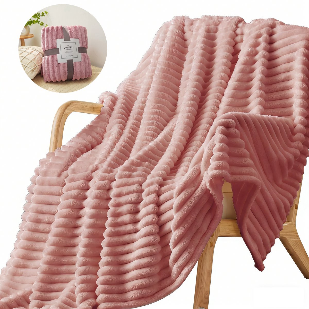 Casalora Flannel Fleece Deken 150x200 cm – Zachte, Warme en Pluizige Plaid Flannel Fleece – Roze – Superzacht, extra dik en donzig – Perfecte Woon - en Slaapdeken