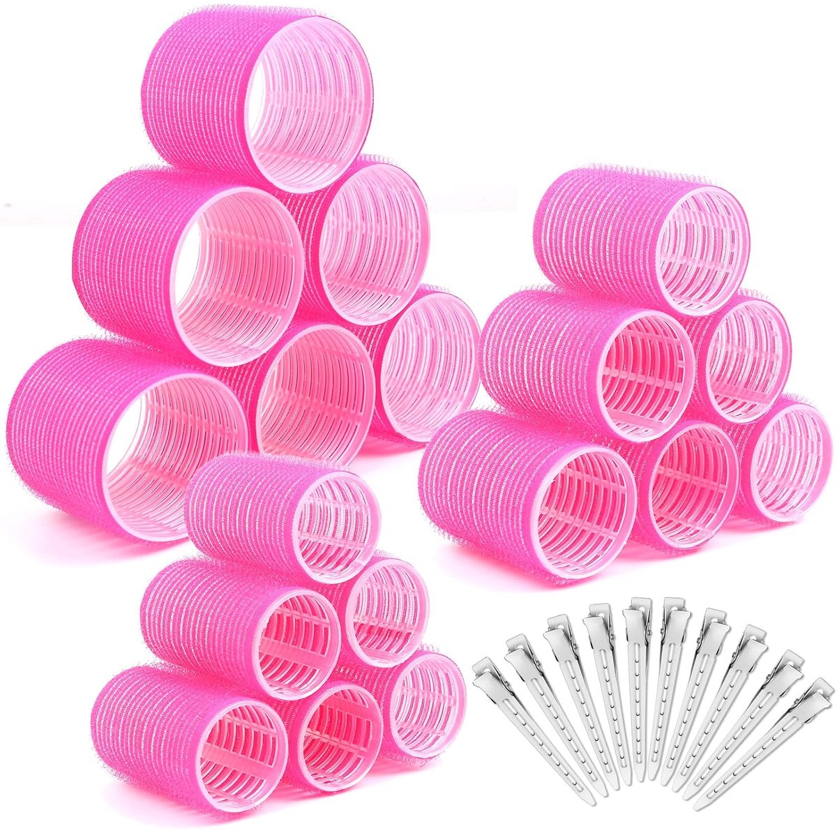 Krulspelden krullen set, jumbo grote kleine krulspelden | 28 stuks hittevrije haarrollers, 45 mm, 35 mm, 25 mm, met 10 stuks klemmen voor lang, middelgroot, klein haar
