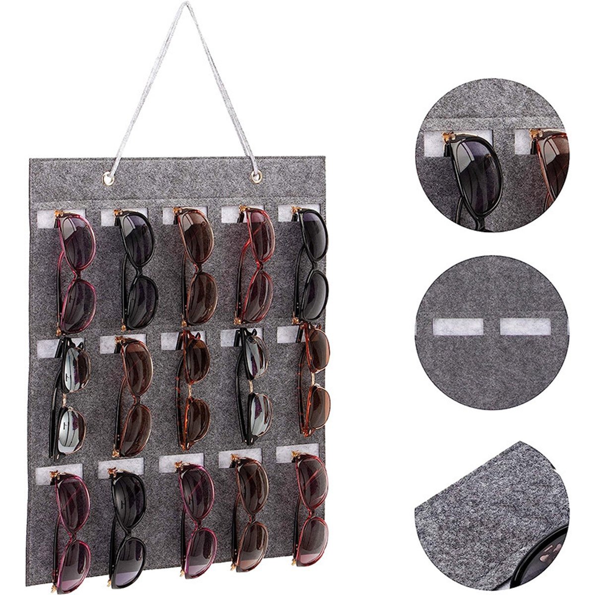 Brillen Opberger - Brillen Organizer - Zonnebrillen Organizer - Wand Organizer - Hangende Organizer - Hangende Brillenhouder - Voor Zonnebrillen en Brillen – Grijs - 40 × 50 cm